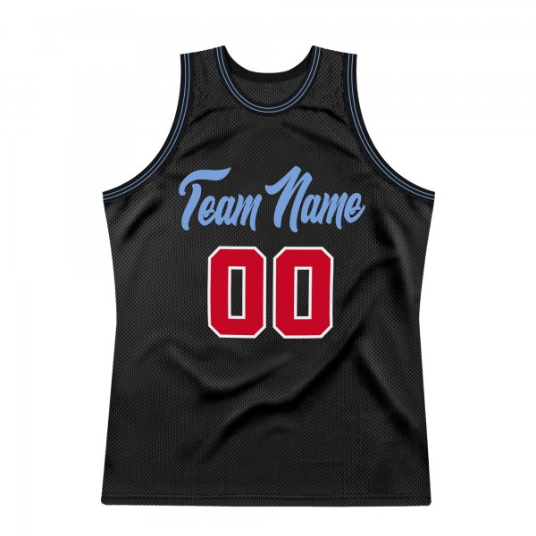 Custom Black Red-Light Blue Authentic Throwback Basketball Jersey