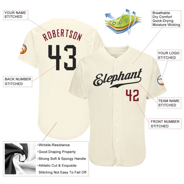 Custom Cream Black-Crimson Authentic Baseball Jersey