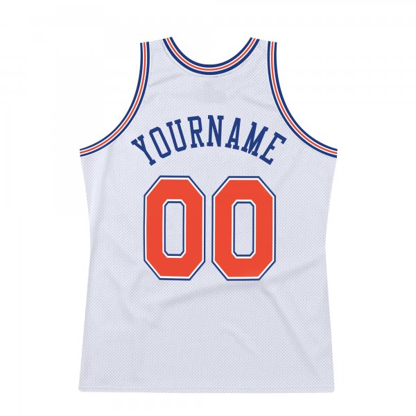 Custom White Orange-Royal Authentic Throwback Basketball Jersey