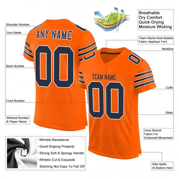 Custom Orange Navy-White Mesh Authentic Football Jersey