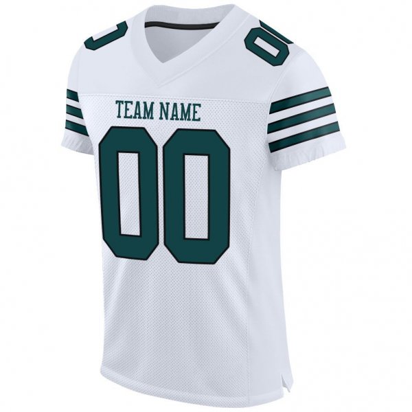 Custom White Midnight Green-Black Mesh Authentic Football Jersey