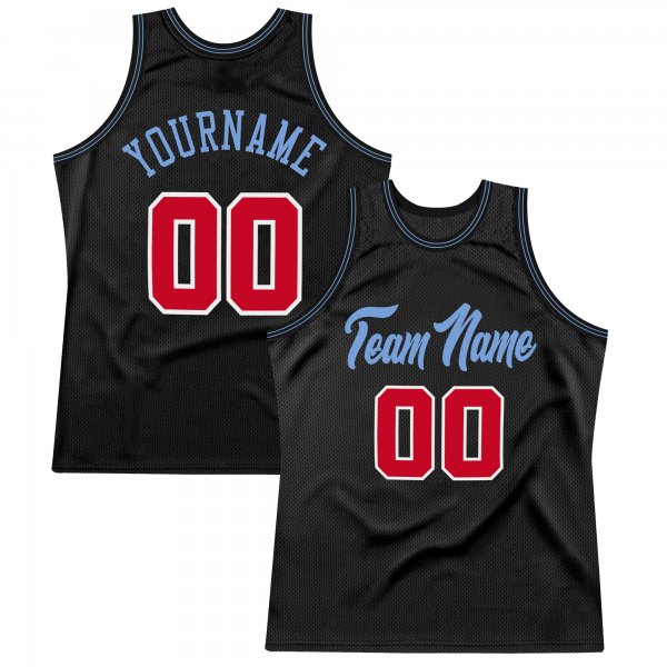 Custom Black Red-Light Blue Authentic Throwback Basketball Jersey