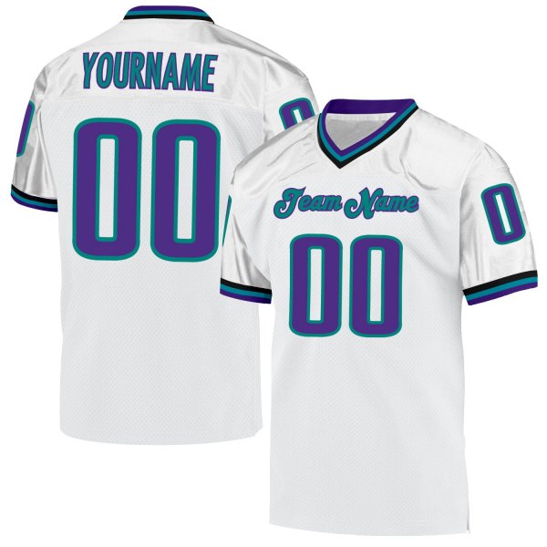 Custom White Purple-Aqua Mesh Authentic Throwback Football Jersey