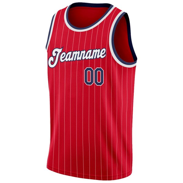 Custom Red White Pinstripe Navy-White Authentic Basketball Jersey