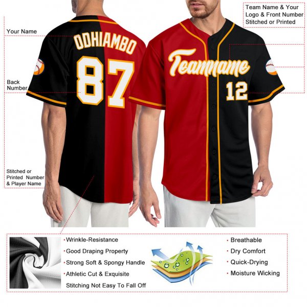 Custom Black White-Red Authentic Split Fashion Baseball Jersey