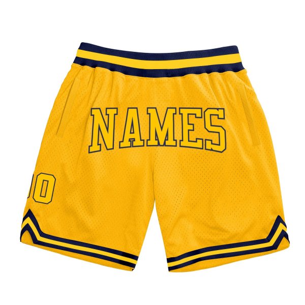 Custom Gold Gold-Black Authentic Throwback Basketball Shorts