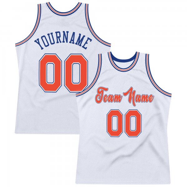 Custom White Orange-Royal Authentic Throwback Basketball Jersey