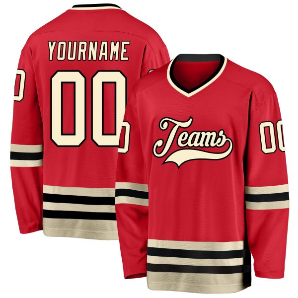 Custom Red Cream-Black Hockey Jersey