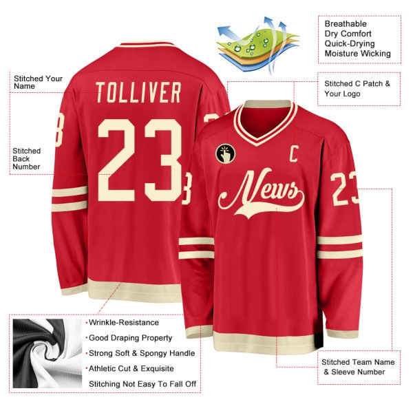 Custom Red Cream Hockey Jersey