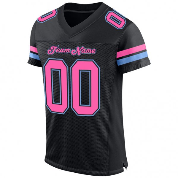 Custom Black Pink-Light Blue Mesh Authentic Football Jersey