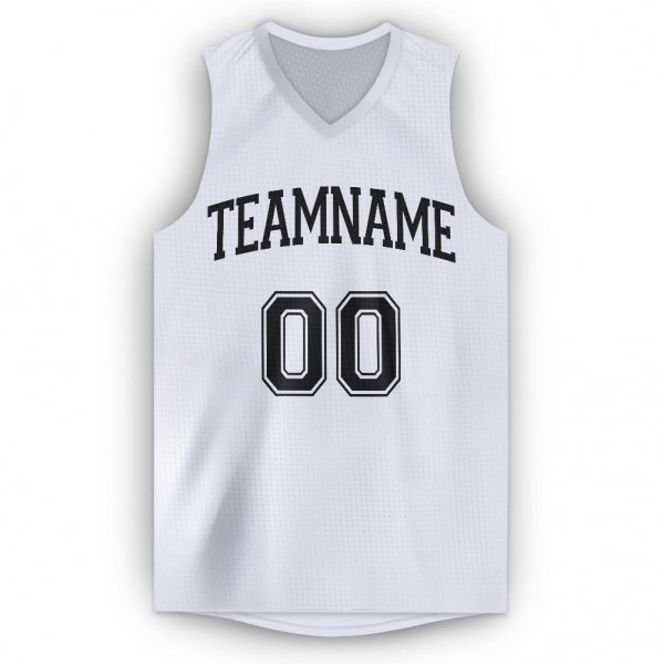 Custom White Black V-Neck Basketball Jersey