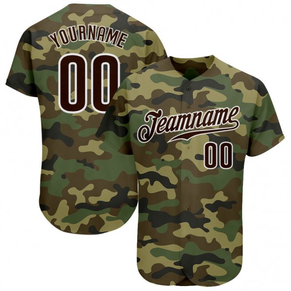 Custom Camo Brown-White Authentic Baseball Jersey