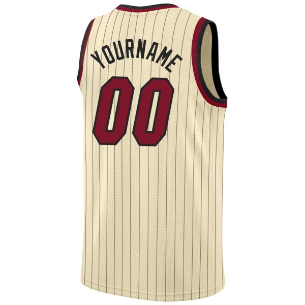 Custom Cream Black Pinstripe Maroon-Black Authentic Basketball Jersey