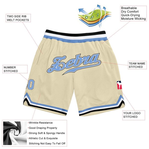 Custom Cream Light Blue-Black Authentic Throwback Basketball Shorts