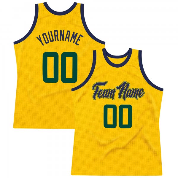 Custom Gold Hunter Green-Navy Authentic Throwback Basketball Jersey