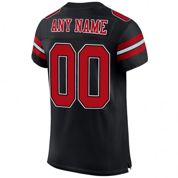 Custom Black Red-White Mesh Authentic Football Jersey