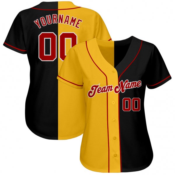 Custom Black Red-Gold Authentic Split Fashion Baseball Jersey