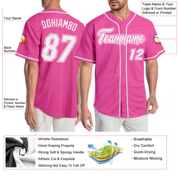 Custom Pink White Authentic Baseball Jersey