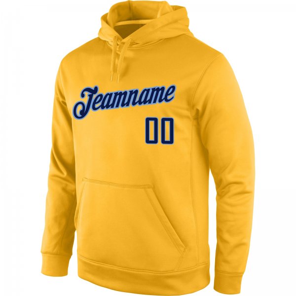 Custom Stitched Gold Navy-Light Blue Sports Pullover Sweatshirt Hoodie