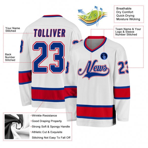 Custom White Royal-Red Hockey Jersey