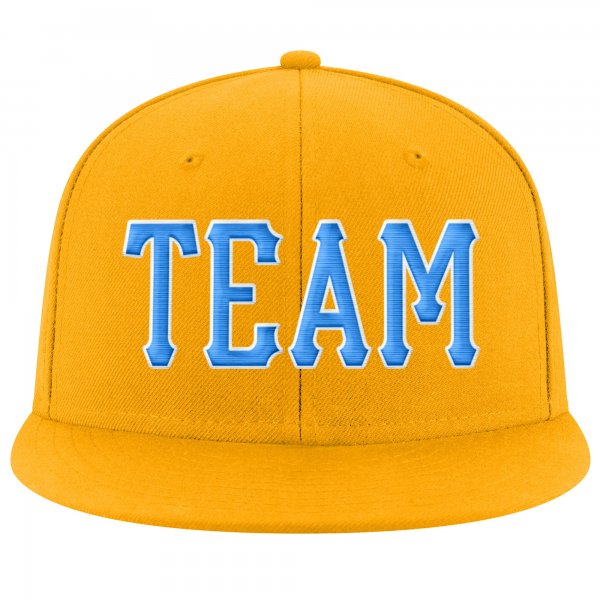 Custom Gold Powder Blue-White Stitched Adjustable Snapback Hat