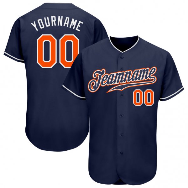 Custom Navy Orange-White Authentic Baseball Jersey