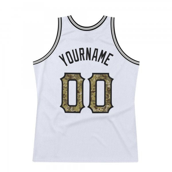 Custom White Camo-Silver Gray Authentic Throwback Basketball Jersey