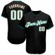 Custom Black White-Aqua Authentic Baseball Jersey