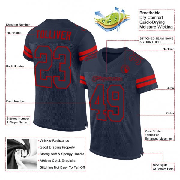 Custom Navy Navy-Red Mesh Authentic Football Jersey