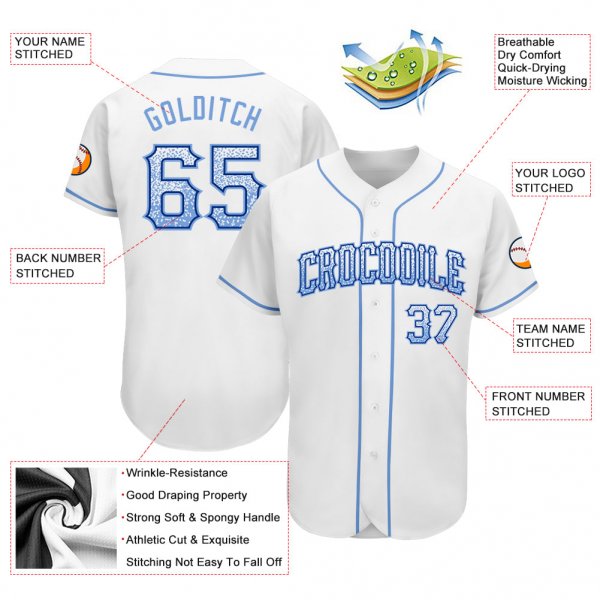 Custom White Ligh Blue-Royal Authentic Drift Fashion Baseball Jersey