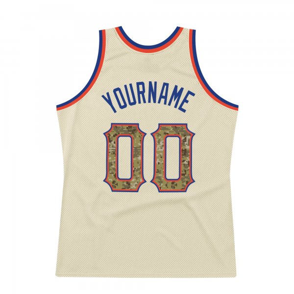 Custom Cream Camo-Royal Authentic Throwback Basketball Jersey