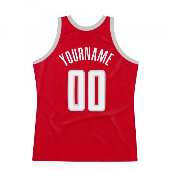 Custom Red White-Silver Gray Authentic Throwback Basketball Jersey