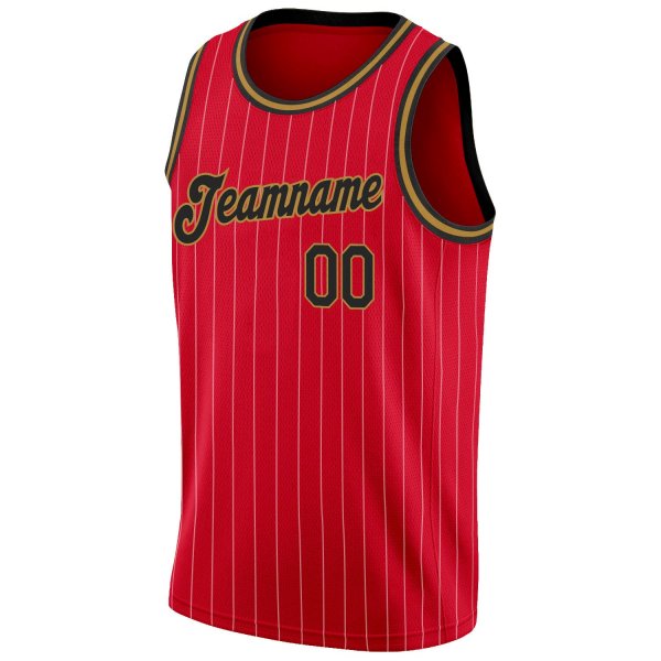 Custom Red White Pinstripe Black-Old Gold Authentic Basketball Jersey