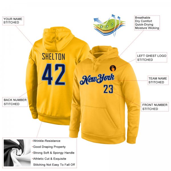 Custom Stitched Gold Navy-Light Blue Sports Pullover Sweatshirt Hoodie