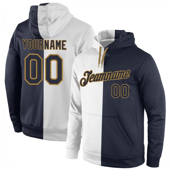 Custom Stitched White Navy-Old Gold Split Fashion Sports Pullover Sweatshirt Hoodie