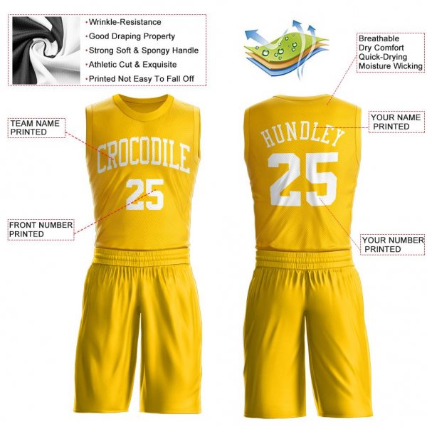 Custom Gold White Round Neck Suit Basketball Jersey