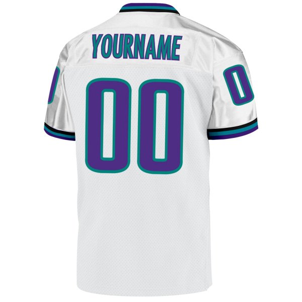 Custom White Purple-Aqua Mesh Authentic Throwback Football Jersey